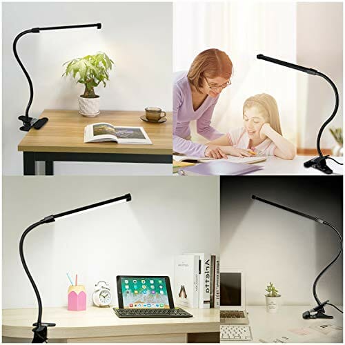 Wilktop Lampa biurkowa 8 W, ściemniana, z zaciskiem USB, 3 trybami (zimna/ciepła/naturalna biała) 10 poziomów jasności, lampa biurkowa LED do biura, nauki, czytania, nauki, pracy (czarna) - obrazek 4