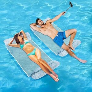 MoKo Inflatable Swimming Pool Float Row, 4-in-1 2 Pack Inflatable Pool Lounge Floats, Multi-Purpose Water Cushion (Saddle, Chair, Drifter) Floating Bed for Adults, White