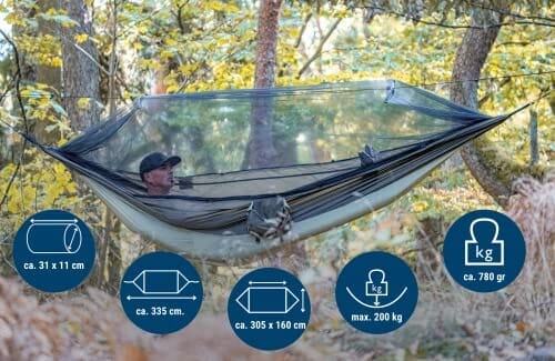 AMAZONAS Ultra-Light hamak przeciw komarom Traveller Thermo XXL 780 g 305 x 160 cm wymiary opakowania 31 x 11 cm do 200 kg w kolorze zielonym - obrazek 8