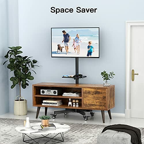 Przenośny wózek TV do telewizorów 23-60-calowych Stojak na kółkach do telewizorów LCD/LED/OLED z płaskim ekranem z regulowaną półką, maks. VESA 400 x 400 mm, utrzymuje 55 lbs - obrazek 4