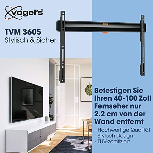 Vogel's TVM 3605 płaski uchwyt ścienny do telewizora 40-100 cali, maks. 75 kg, uchwyt TV maks. VESA 600x400, uniwersalna kompatybilność, odległość od ściany tylko 2,2 cm - obrazek 6