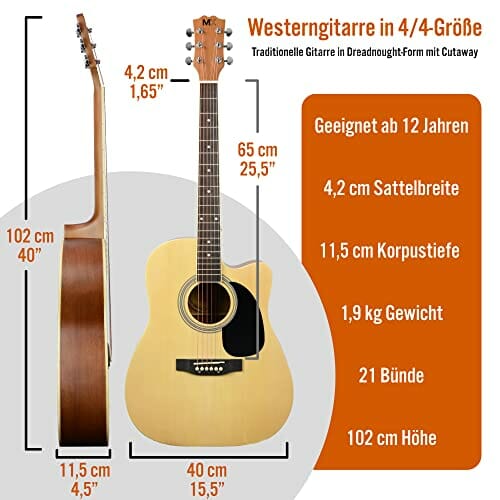 3rd Avenue MX Pełnowymiarowa gitara akustyczna z naturalnym wycięciem, - obrazek 6
