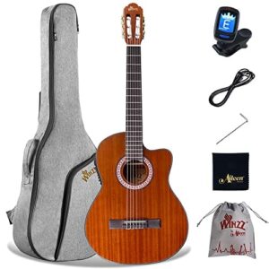 Winzz Gitara koncertowa 4/4 dla dorosłych, elektryczna, klasyczna, dla początkujących, 39 cali z wbudowanym 4-pasmowym EQ (Equalizer)