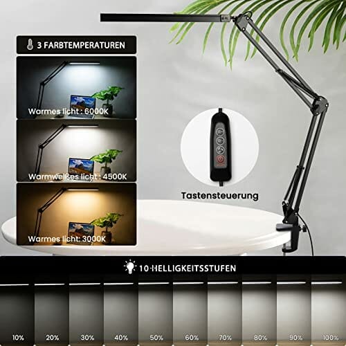 Lampa Biurkowa LED z Zaciskiem (Swing Arm - Czarny) - obrazek 15