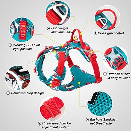 Szelki dla psa, bez ciągnięcia, odblaskowe, oddychające, regulowane przednie klipsy, szelki dla psa, outdoorowe, kamizelka treningowa dla zwierząt domowych, łatwa do kontrolowania, odpowiednia dla dużych, średnich i małych psów, bezpłatne oświetlenie LED dla psa - obrazek 5