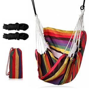 Gohytal Fotel wiszący, 100 x 130 cm, fotel wiszący do użytku na zewnątrz, dla dorosłych i dzieci, do 150 kg, huśtawka wisząca do wnętrz i na zewnątrz, do salonu, sypialni, ogrodu, na taras (czerwone paski)