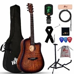 Gitara Winzz Western 4/4, gitara akustyczna dla dorosłych, 41 cali, zestaw gitarowy dla początkujących (grawerunek w stylu vintage), brązowa