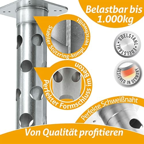 4smile Bodenhülse Sonnenschirm - Edelstahl Bodenanker Sonnenschirm SunnyGround zum Einbetonieren, bis 1.000kg belastbar - Sichere Befestigungslösung für jeden Ampelschirm - obrazek 6