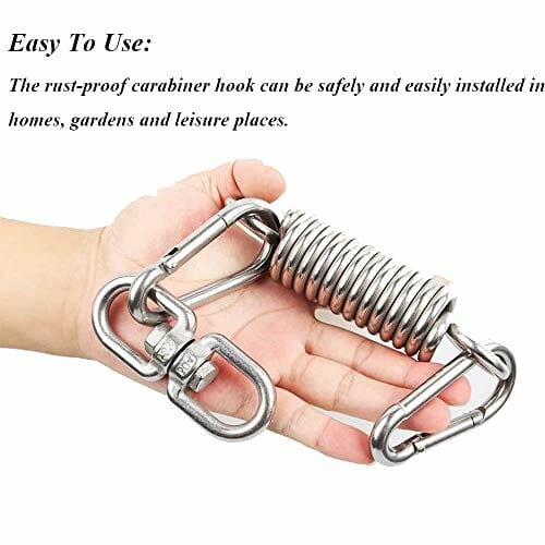 Sprężyna huśtawkowa, hamak, ze stali nierdzewnej, hamak, ze stali nierdzewnej, obciążenie do 250 kg, do użytku w pomieszczeniach, hamakach, fotelach wiszących, do jogi, na werandzie (srebrny) - obrazek 6