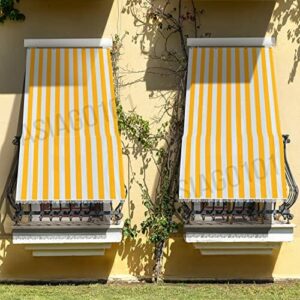 Awning Markise Sonnensegel Farbe Gelb Weiß 145 x 290 cm Schattierung Zuhause Büro mit Haken-Kit Ringe Stoff Reißfest Outdoor Balkon Tür Fenster Garten Pavillon waschbar (15)