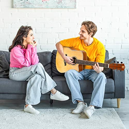 Vangoa Gitara akustyczna 4/4, dla początkujących dorosłych, gitara westernowa Cutaway drewno świerkowe, zestaw dla początkujących z 6 stalowymi strunami, paskiem, kostkami do uderzania, naturalna - obrazek 3