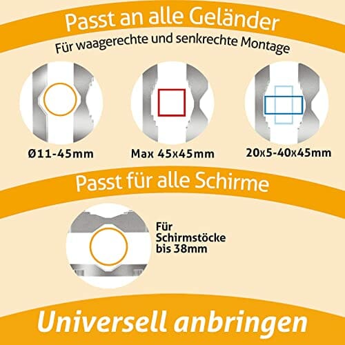 4smile Sonnenschirmhalter Balkongeländer – Aluminium Sonnenschirm Balkon Halterung - Schirmhalterung SunnySquare, stabiles Universaltalent, hält jeden Balkonschirm - obrazek 3