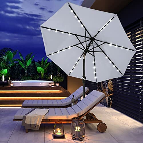 ABCCANOPY 275cm Gartenschirm Sonnenschirm neigbar mit 32 Solar-LED-Lichtern,für Garten,Deck,Schwimmbad,Sandstrand,Hellgrau - obrazek 7
