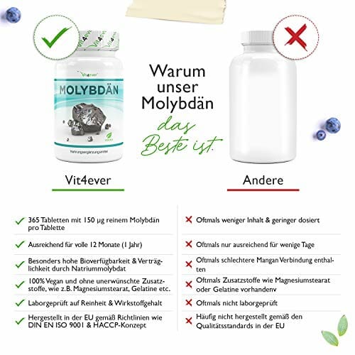 Molibden - 150 µg - 365 tabletek na rok - Pure Sodium Molibdate - Essential Trace Element - Highly Dosed - Vegan - obrazek 6