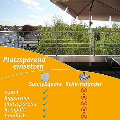 4smile Sonnenschirmhalter Balkongeländer – Aluminium Sonnenschirm Balkon Halterung - Schirmhalterung SunnySquare, stabiles Universaltalent, hält jeden Balkonschirm - obrazek 4
