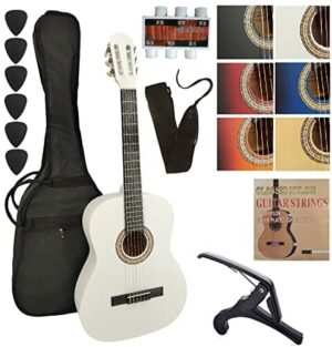 Zestaw gitary klasycznej 3/4 (Dziecko 9-12 lat) z 6 akcesoriami ~ nowe i gwarancja (3/4, Biały)