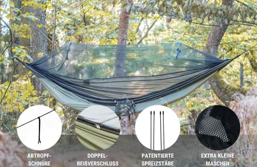 AMAZONAS Ultra-Light hamak przeciw komarom Traveller Thermo XXL 780 g 305 x 160 cm wymiary opakowania 31 x 11 cm do 200 kg w kolorze zielonym - obrazek 6