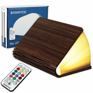 BONNYCO Lampa w Kształcie Książki Drewniana Składana Lampa z Pilotem,