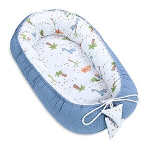 Ochraniacz niemowlęcy noworodek 90x50 cm - kokon Ręcznie robiony dwustronny bawełniany wafelek z - babynest dinozaur niebieski