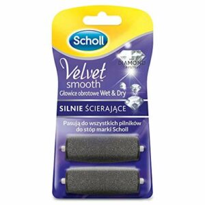 Scholl Velvet Smooth Wet&Dry Głowice obrotowe do pilników Scholl z kryształkami diamentów silnie ścierające martwy naskórek i zrogowacenia na stopach na sucho i na mokro 2 szt.