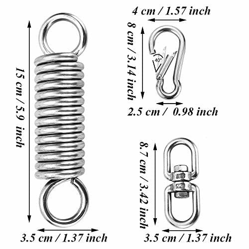 Sprężyna huśtawkowa, hamak, ze stali nierdzewnej, hamak, ze stali nierdzewnej, obciążenie do 250 kg, do użytku w pomieszczeniach, hamakach, fotelach wiszących, do jogi, na werandzie (srebrny) - obrazek 8