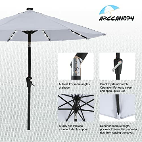 ABCCANOPY 275cm Gartenschirm Sonnenschirm neigbar mit 32 Solar-LED-Lichtern,für Garten,Deck,Schwimmbad,Sandstrand,Hellgrau - obrazek 8