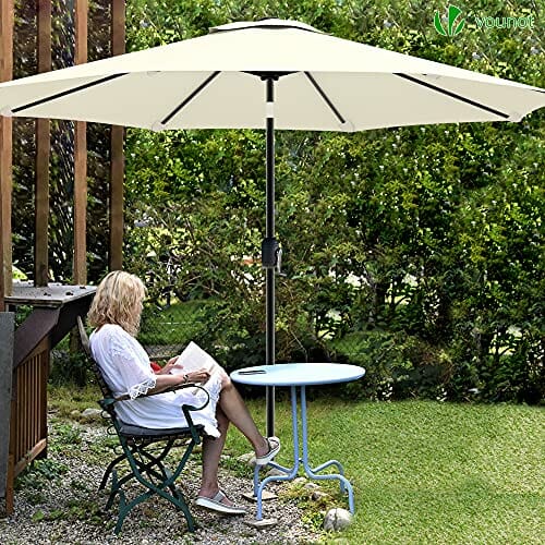 VOUNOT Sonnenschirm 270 cm mit Kurbelvorrichtung, Knickbar, Sonnenschutz UV-Schutz, Balkonschirm Gartenschirm Marktschirm mit Schutzhülle, Beige - obrazek 2