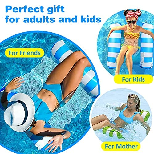 YLSCI Basen Float i hamak wodny, wielofunkcyjny nadmuchiwany basen 4 w 1, dla dorosłych z pompą powietrzną, na basen, plażę, na zewnątrz (niebieski, zielony) - obrazek 4