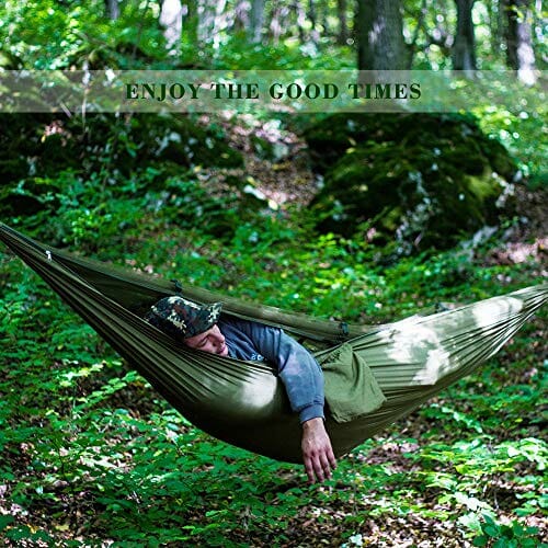 LATTCURE Hamak z moskitierą, pasek do noszenia i karabińczykiem, wykonany z nylonu spadochronowego, nośność do 300 kg, do ogrodu, na podróż, kemping - obrazek 3