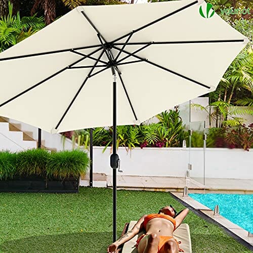 VOUNOT Sonnenschirm 270 cm mit Kurbelvorrichtung, Knickbar, Sonnenschutz UV-Schutz, Balkonschirm Gartenschirm Marktschirm mit Schutzhülle, Beige - obrazek 4