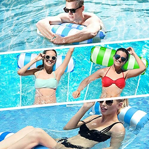 YLSCI Basen Float i hamak wodny, wielofunkcyjny nadmuchiwany basen 4 w 1, dla dorosłych z pompą powietrzną, na basen, plażę, na zewnątrz (niebieski, zielony) - obrazek 2