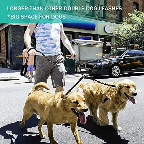 Podwójna smycz bez plątania, odblaskowa smycz dla dwóch psów, podwójna smycz z wyściełanymi uchwytami, bardzo elastyczna, krótka, dla dwóch psów, do spacerów/treningu - obrazek 2