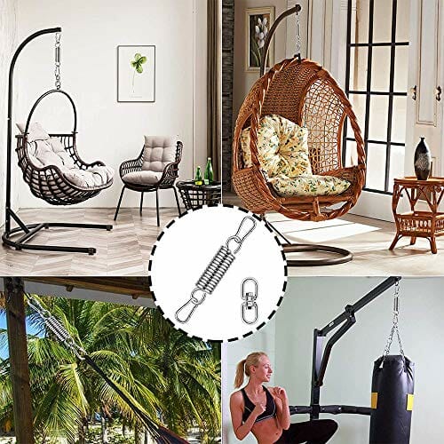 Sprężyna huśtawkowa, hamak, ze stali nierdzewnej, hamak, ze stali nierdzewnej, obciążenie do 250 kg, do użytku w pomieszczeniach, hamakach, fotelach wiszących, do jogi, na werandzie (srebrny) - obrazek 4