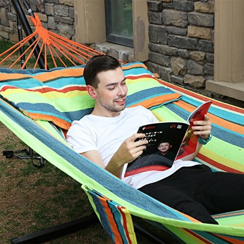 SONGMICS Hamak wieloosobowy, przenośny i oddychający, 210 x 150 cm, TÜV Rheinland, obciążenie statyczne 300 kg, do ogrodu na zewnątrz GDC22Q - obrazek 2