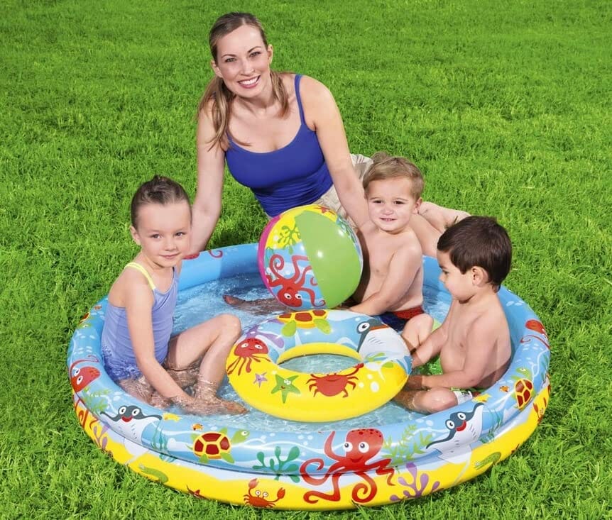 Zestaw Pool Ball koło do pływania basen - kolor: wielokolorowy - średnica umywalki: 122 cm - z wytrzymałego materiału winylowego - z grafiką zwierząt wodnych - obrazek 4