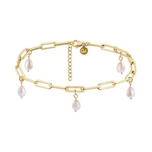 GD GOOD.designs EST. 2015 Fußkettchen Gold mit Perlen - Wasserfest - Echte Süßwasserperlen Fußkette für Damen I Größenverstellbar