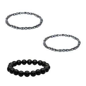 2 schwarze magnetische Fußkettchen & 1 Obsidian-Fußkettchen, Perlen-Fußkettchen, elegantes einfaches Armband, Geschenke für Männer und Frauen, Modeschmuck, personalisierte Armbänder für Frauen