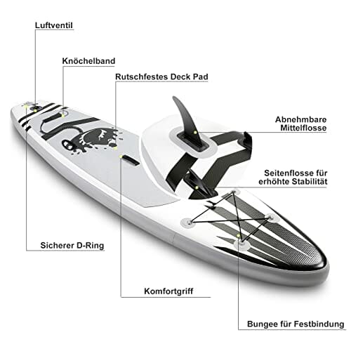 Nadmuchiwana deska Stand Up Paddle, zestaw iSUP z kompletnymi akcesoriami i plecakiem, szeroka, antypoślizgowa, duża płetwa, regulowane wiosło, linka, pompka ręczna, dla młodzieży i dorosłych - obrazek 7