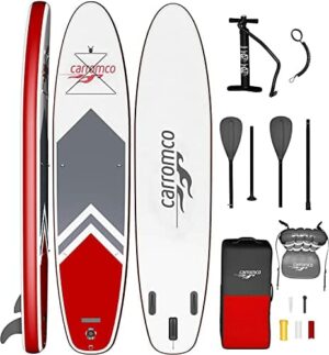 Carromco Deska surfingowa Stand Up z siedziskiem, nadmuchiwana deska SUP z akcesoriami, deska surfingowa na wszystkich poziomach trudności, w zestawie wiosło, pompka itp. do 100 kg
