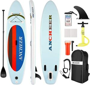 ANCHEER Deska Paddle Surf Nadmuchiwany 305 x 76 x 15 cm, Deska Padel Surf Ultralekki (7.5 kg) z plecakiem, regulowane wioślarstwo, płetwy, pompa ręczna, maksymalne obciążenie to 130 kg
