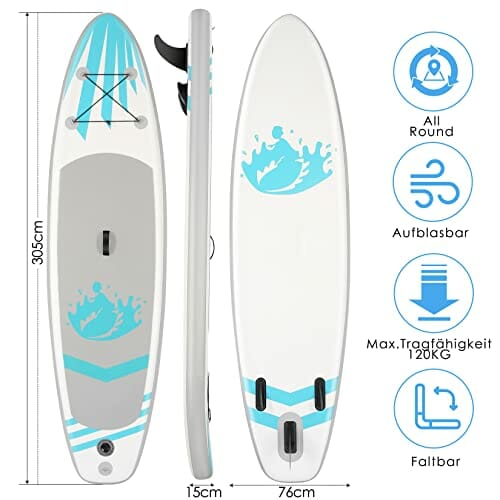 Nadmuchiwana deska Stand Up Paddle, zestaw iSUP z kompletnymi akcesoriami i plecakiem, szeroka, antypoślizgowa, duża płetwa, regulowane wiosło, linka, pompka ręczna, dla młodzieży i dorosłych - obrazek 8