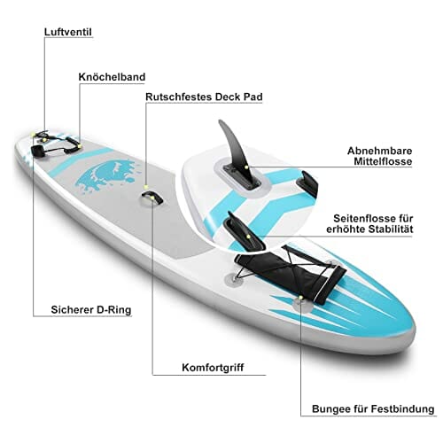 Nadmuchiwana deska Stand Up Paddle, zestaw iSUP z kompletnymi akcesoriami i plecakiem, szeroka, antypoślizgowa, duża płetwa, regulowane wiosło, linka, pompka ręczna, dla młodzieży i dorosłych - obrazek 7
