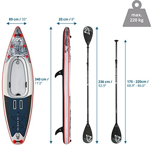 Aqua Marina, 2 w 1 nadmuchiwany kajak SUP w zestawie Cascade 2021 11'2" do pływania kajakiem, do pływania i paddlingu, 340 x 89 x 20 cm - obrazek 5