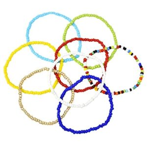 Yijunmca 8 Stück Boho Bead Fußkette mit Schmuckbox Damen Strand Fußkettchen Reisperlen Knöchelkette Elastisch Armband Perlen Fußkettchen Bunt Bracelet für Frauen Mädchen Schmuck Accessoire