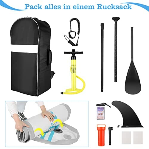 Nadmuchiwana deska Stand Up Paddle, zestaw iSUP z kompletnymi akcesoriami i plecakiem, szeroka, antypoślizgowa, duża płetwa, regulowane wiosło, linka, pompka ręczna, dla młodzieży i dorosłych - obrazek 2