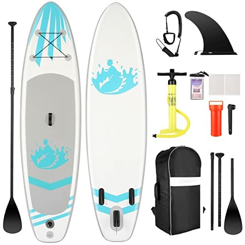 Nadmuchiwana deska Stand Up Paddle, zestaw iSUP z kompletnymi akcesoriami i plecakiem, szeroka, antypoślizgowa, duża płetwa, regulowane wiosło, linka, pompka ręczna, dla młodzieży i dorosłych