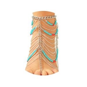 Boho warstwowa bransoletka na kostkę, wielowarstwowa frędzle, koraliki