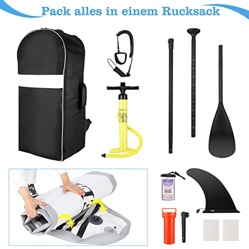Nadmuchiwana deska Stand Up Paddle, zestaw iSUP z kompletnymi akcesoriami i plecakiem, szeroka, antypoślizgowa, duża płetwa, regulowane wiosło, linka, pompka ręczna, dla młodzieży i dorosłych - obrazek 2