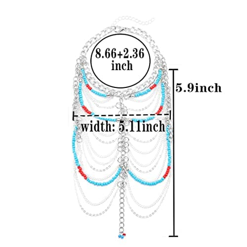 Boho warstwowa bransoletka na kostkę, wielowarstwowa frędzle, koraliki - obrazek 4