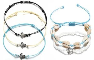 Zestaw 5 łańcuszków na stopę w kształcie żółwia, w stylu boho, ręcznie